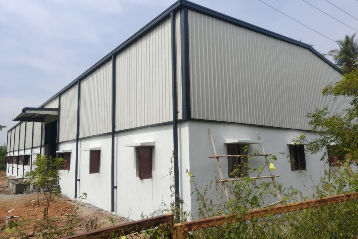 Industrial steel building exterior - Vedha Structures Coimbatore